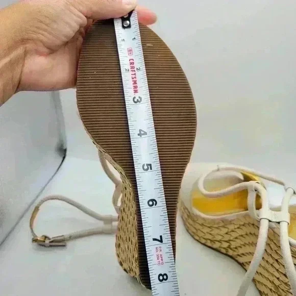 Beautiful! COACH A3259 Blanch Soft Napa White Ankle Strap Gold Wedge Shoes - Picture 14 of 14